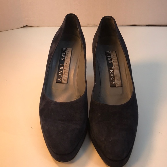 Ellen Tracy Blue Suede Platform Heels Size 7.5 - Picture 1 of 8